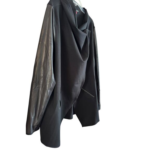 NWT SPANX Drape Front Jacket Ponte Faux Leather Wrap Cardigan Waterfall Black 3X - Picture 4 of 6
